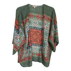 GB Gianni Bini Womens Shirt Size Small Shawl Kimono Black Short Sleeve Aztec